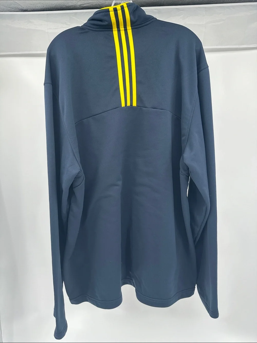adidas Navy Quarter-Zip Performance Pullover with Yellow Trim